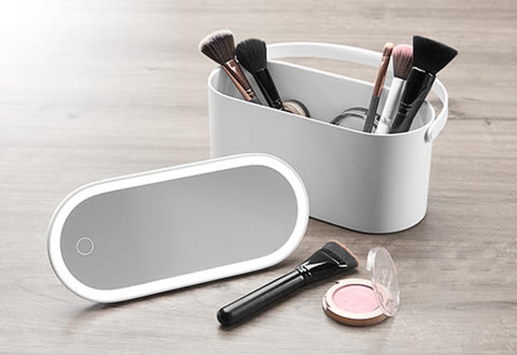 Portable Makeup Organizer with Adaptable 180° Swivel LED Mirror Stand